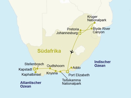 Gruppenreise Südafrika Route