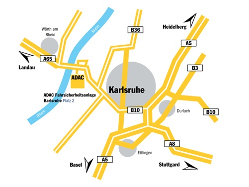 Anfahrt Fahrsicherheitsanlage Karlsruhe