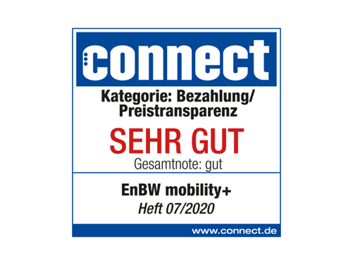 Abbildung der Auszeichnung "sehr gut" des Magazins Connect für EnWB für Preistransparenz