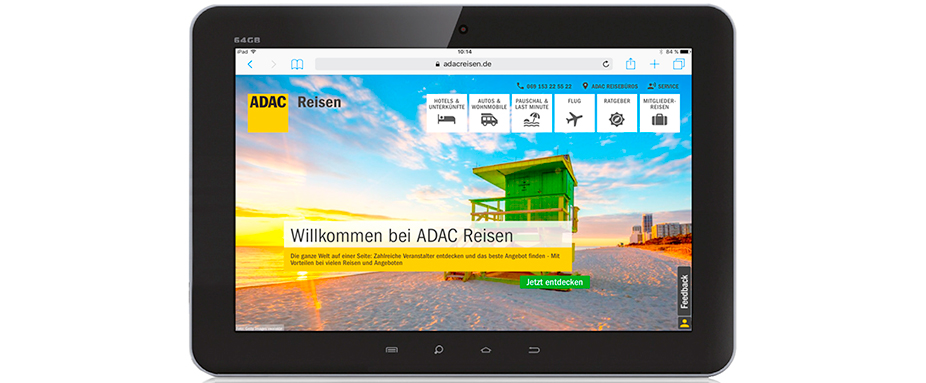 Digitale Kommunikation, DKO, Chamäleon, Tablet, ADAC Reisen, Website
