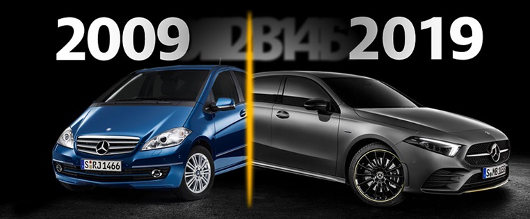 Montage Mercedes A-Klasse von 2009 und 2019