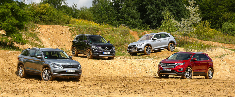 Mittelklasse-SUVs im ADAC Test: Audi Q5, Ford Edge, Renault Koleos und Škoda Kodiaq Mittelklasse-SUVs im ADAC Test: Audi Q5, Ford Edge, Renault Koleos und Škoda Kodiaq