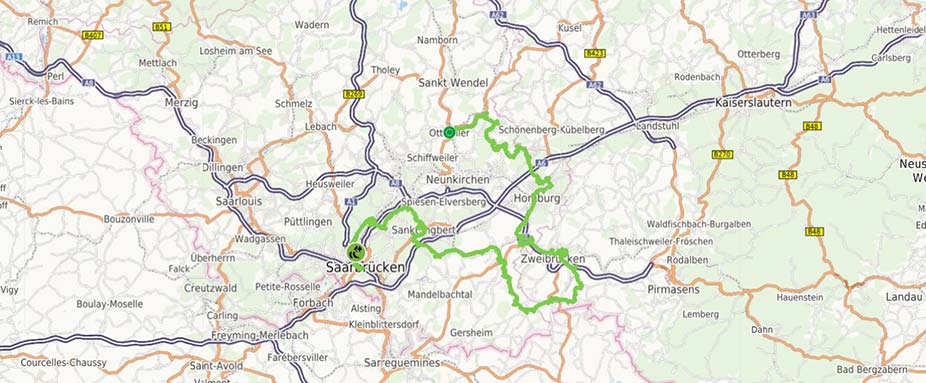 Routenverlauf Barockstraße SaarPfalz
