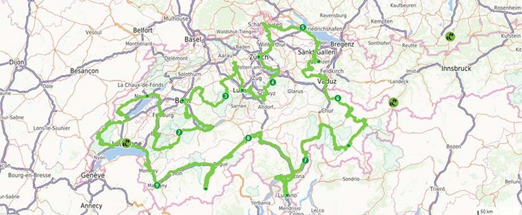Karte Grand Tour of Switzerland