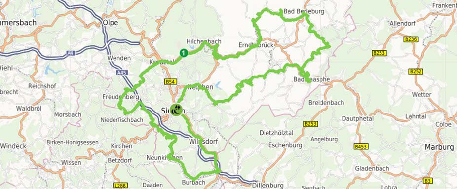 Karte Siegerland Wittgenstein Route