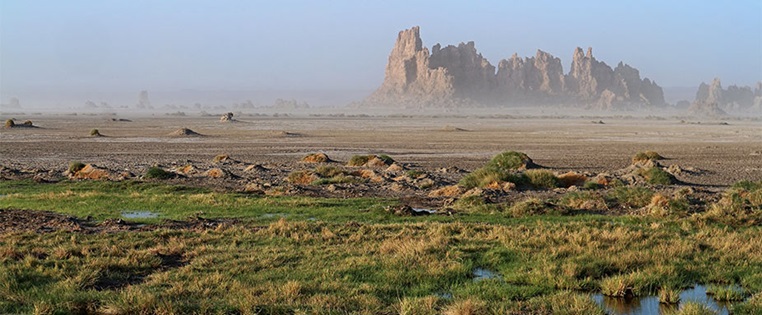 Der Abbe-Salzsee auf der Grenze von Äthiopien und Dschibuti