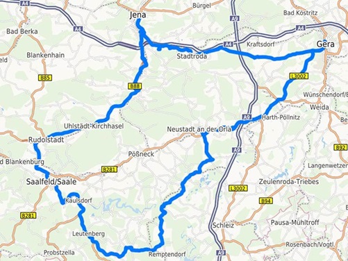 Karte Motorradtour Ostthüringen