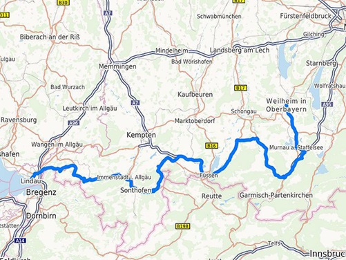 motorradtour map allgaeu