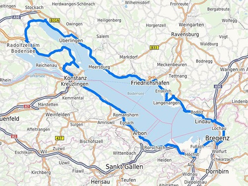 Mottorradtour Route Karte Bodensee