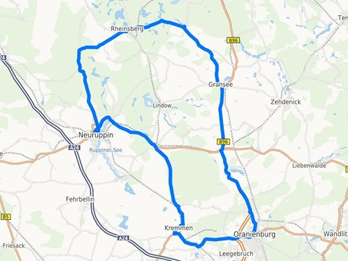 Karte Motorradtour Route Ruppiner Seenland