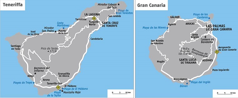 Landkarten von Gran Canaria und Tenriffa