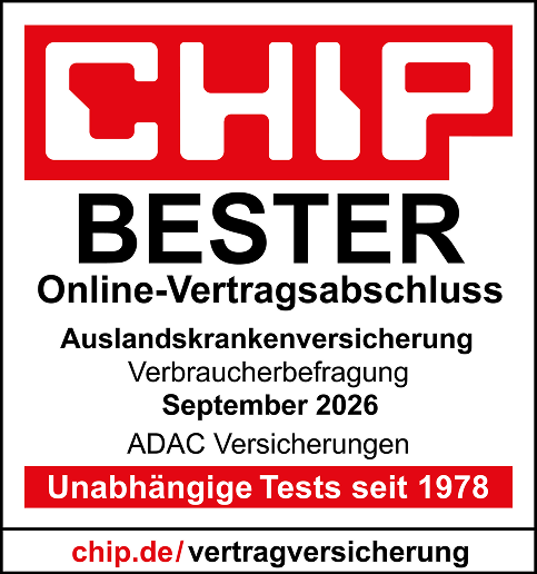 ADAC Auslandskrankenversicherung ausgezeichnet für den besten Online Vertragsabschluss 2026