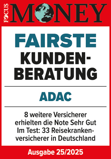 ADAC Reisekrankenversicherung ausgezeichnet von Focus Money für die fairste Kundenberatung 2025