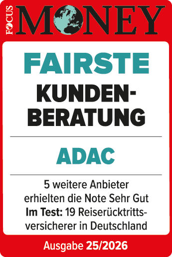 ADAC Reiserücktritts-Versicherung ausgezeichnet von Focus Money für die fairste Kundenberatung.