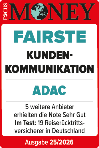 ADAC Reiserücktritts-Versicherung ausgezeichnet von Focus Money für die fairste Kundenkommunikation.
