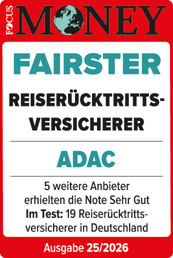 ADAC Reiserücktritts-Versicherung ausgezeichnet von Focus Money als fairster Reiserücktrittsversicherer.