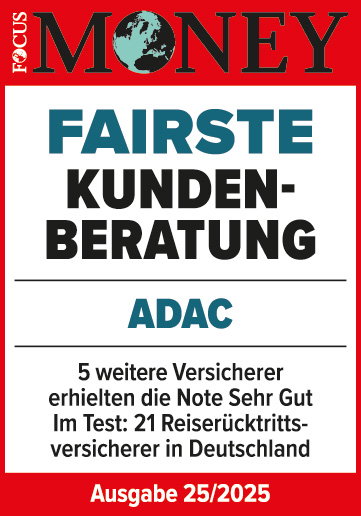 ADAC Reiserücktrittsversicherung ausgezeichnet von Focus Money für die fairste Kundenberatung 2025
