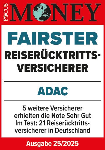 ADAC Reiserücktrittsversicherung ausgezeichnet von Focus Money als fairster Reiserücktrittsversicherer 2025