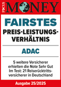 ADAC Reiserücktrittsversicherung ausgezeichnet von Focus Money für das fairste Preis-Leistungs-Verhältnis 2025
