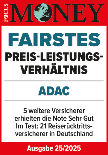 ADAC Reiserücktrittsversicherung ausgezeichnet von Focus Money für das fairste Preis-Leistungs-Verhältnis 2025