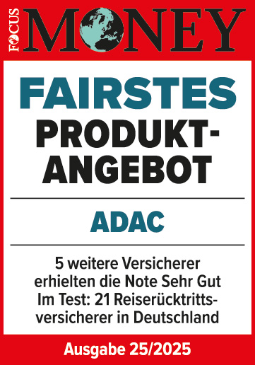 ADAC Reiserücktrittsversicherung ausgezeichnet von Focus Money für das fairste Produktangebot 2025