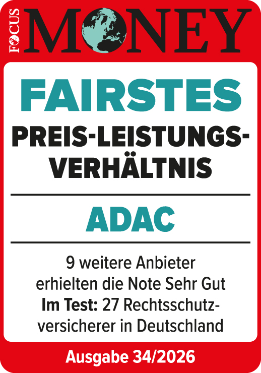 ADAC Rechtsschutzversicherung ausgezeichnet für das fairste Preis-Leistungs-Verhältnis 2026